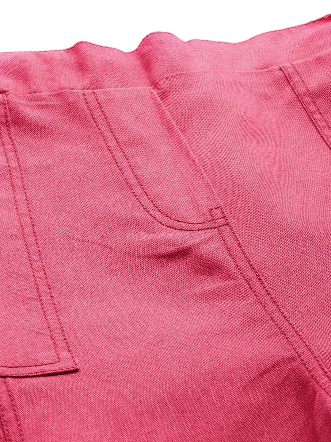 Women's Fuchsia Contrast Stitch Twill Tapered Pants - SASSAFRAS