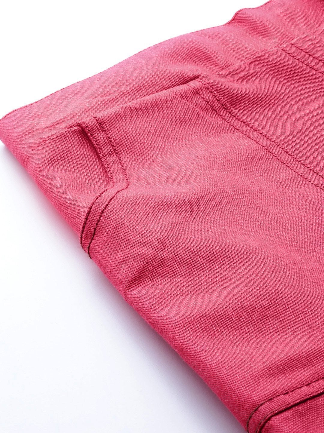 Women's Fuchsia Contrast Stitch Twill Tapered Pants - SASSAFRAS