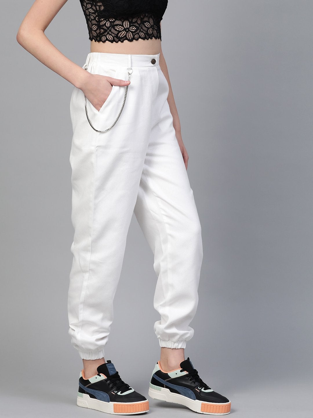 Women's White Hip-Hop Streetwear Cargo Pants - SASSAFRAS