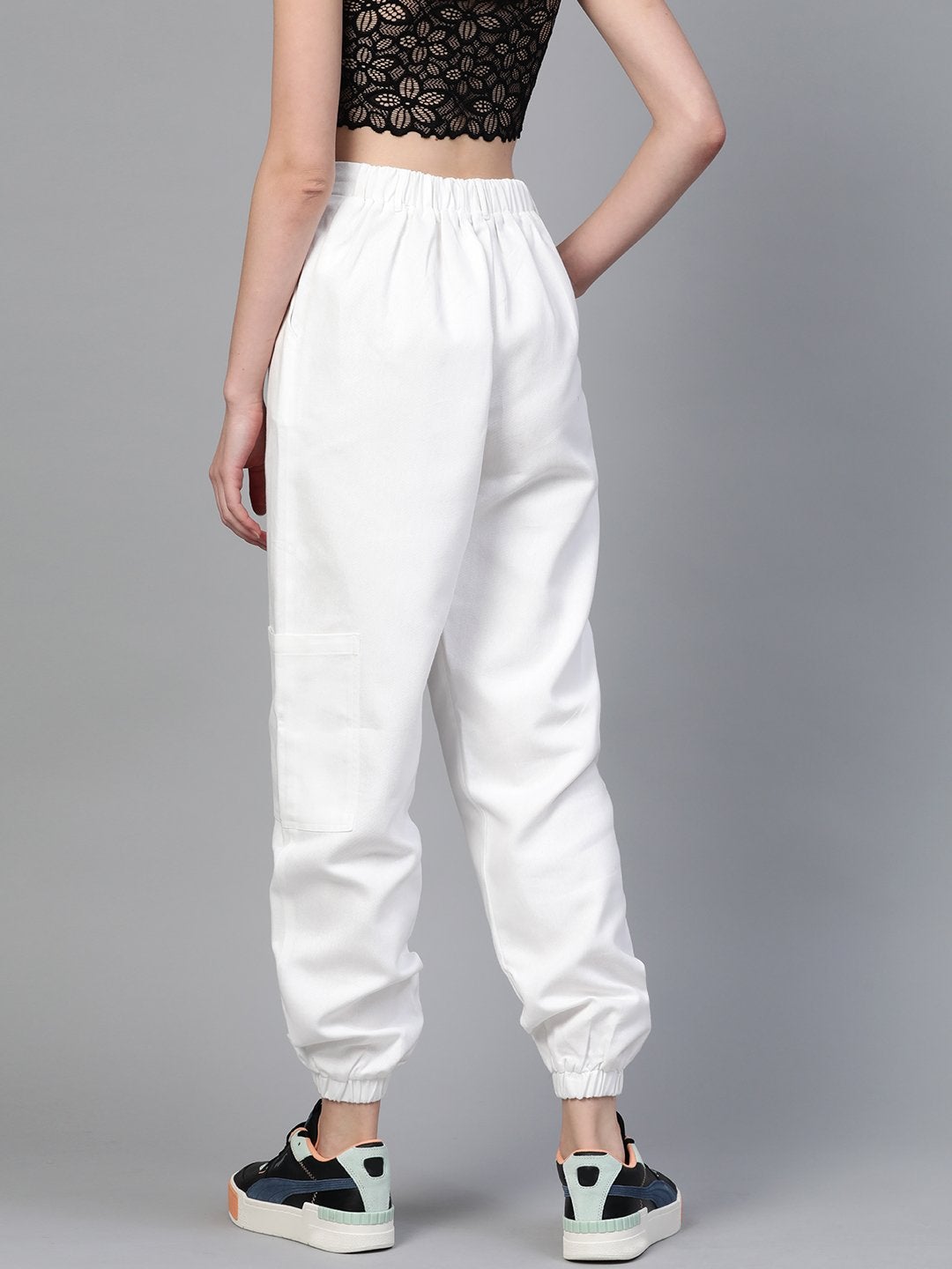 Women's White Hip-Hop Streetwear Cargo Pants - SASSAFRAS