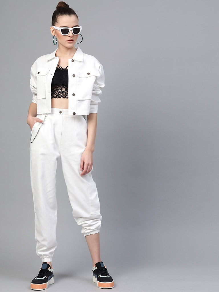 Women's White Hip-Hop Streetwear Cargo Pants