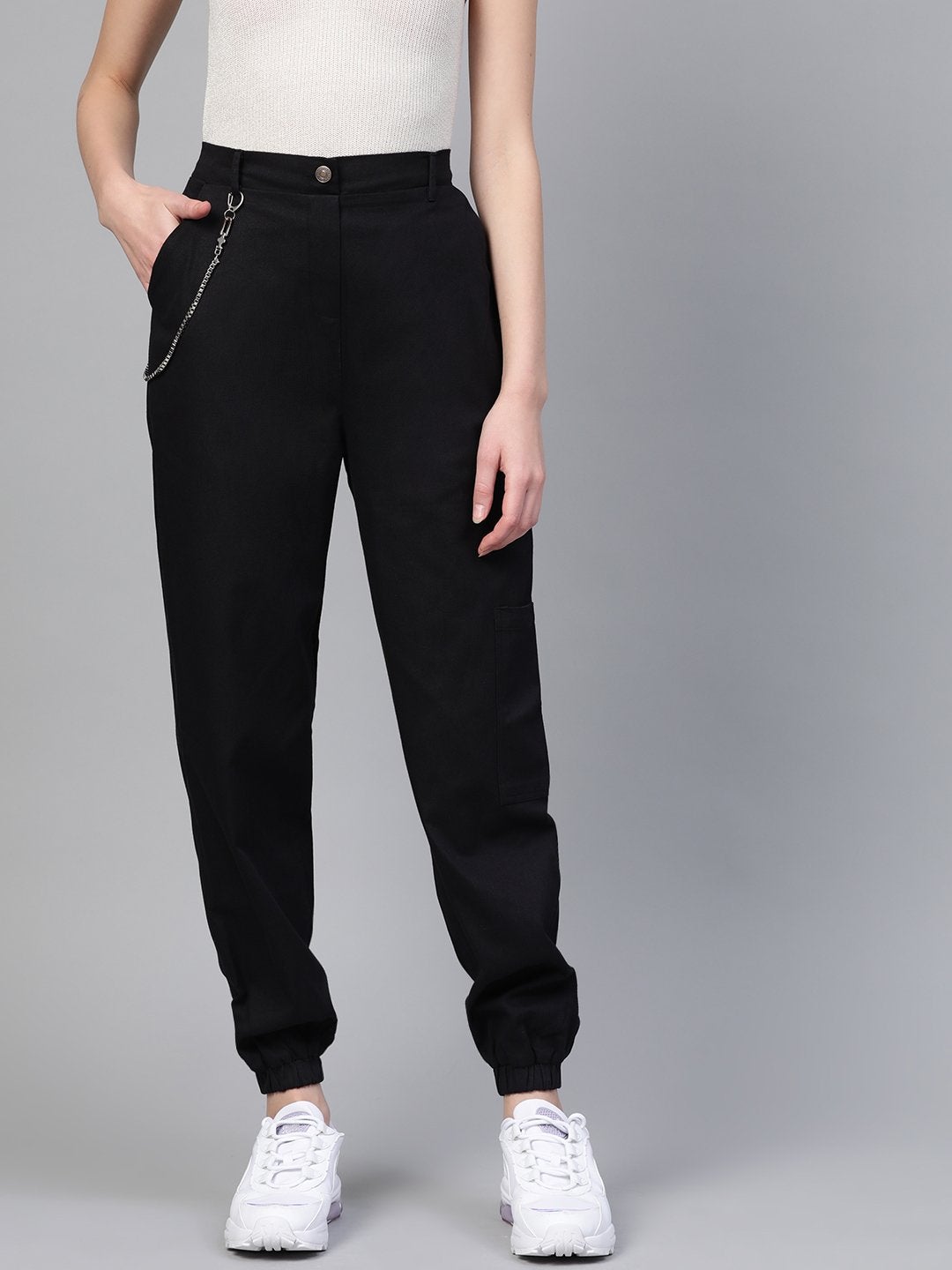 Women's Black Hip-Hop Streetwear Cargo Pants - SASSAFRAS