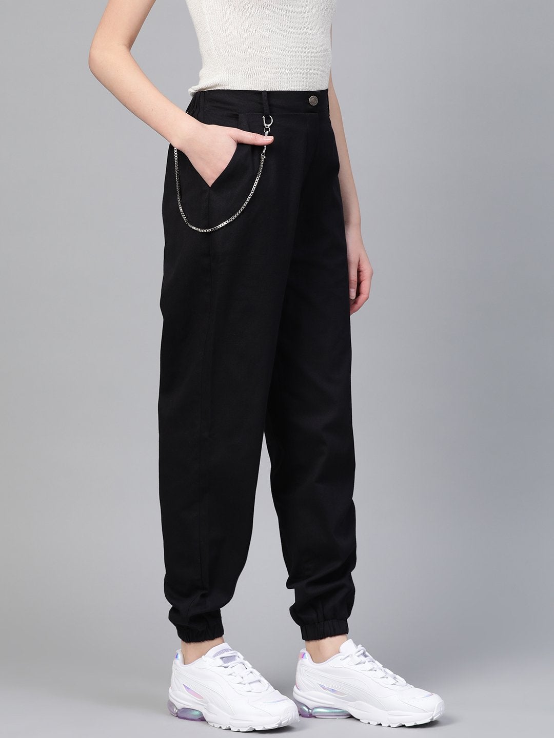 Women's Black Hip-Hop Streetwear Cargo Pants - SASSAFRAS