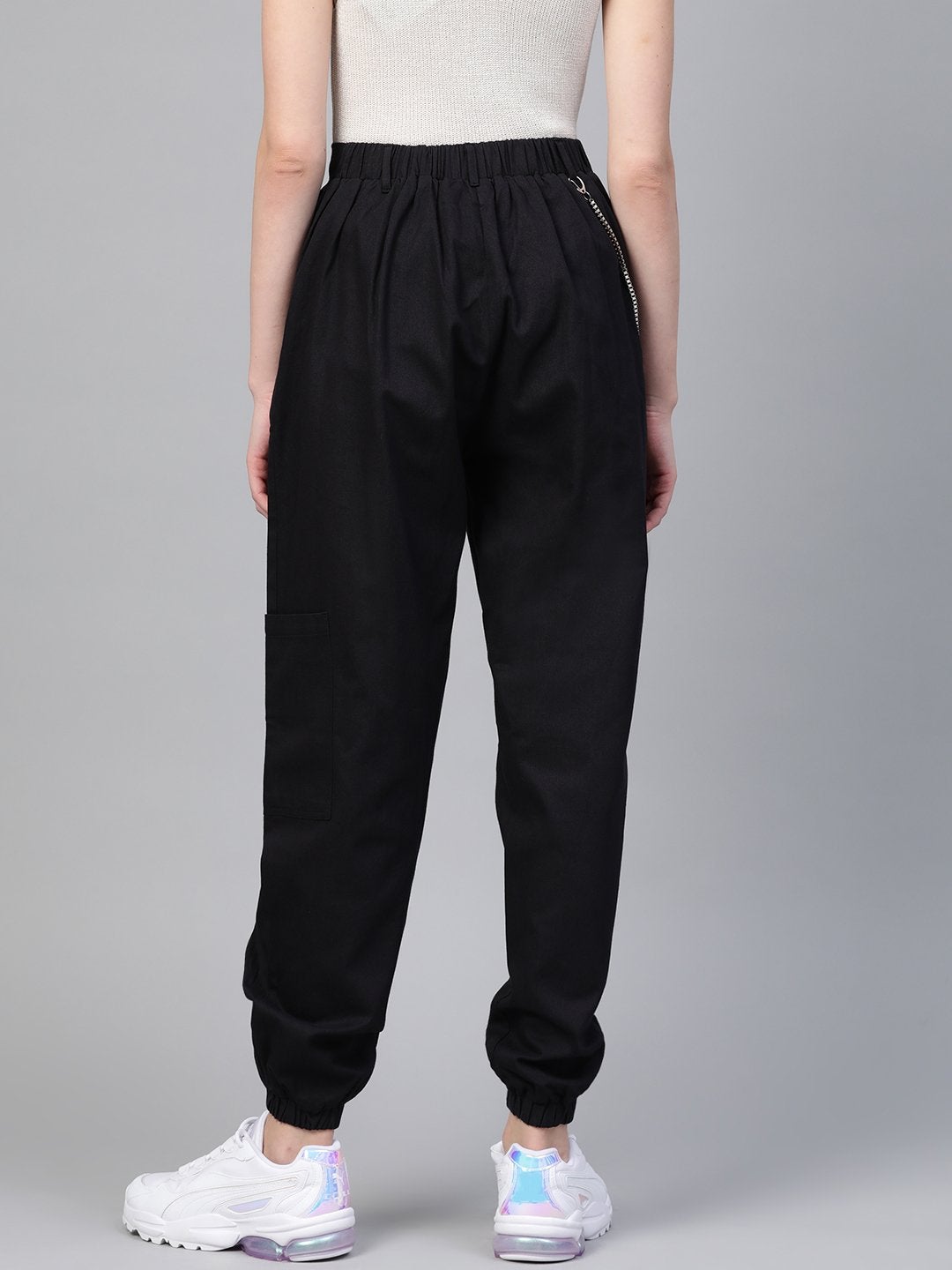 Women's Black Hip-Hop Streetwear Cargo Pants - SASSAFRAS