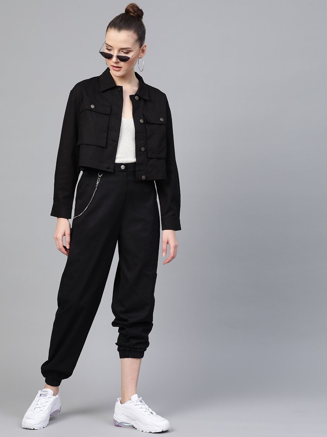 Women's Black Hip-Hop Streetwear Cargo Pants - SASSAFRAS