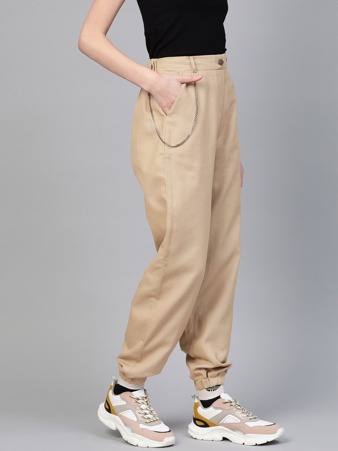 Women's Beige Hip-Hop Streetwear Cargo Pants - SASSAFRAS