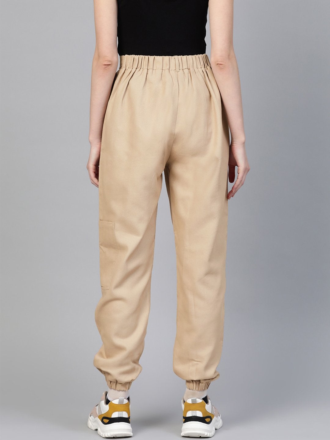 Women's Beige Hip-Hop Streetwear Cargo Pants - SASSAFRAS