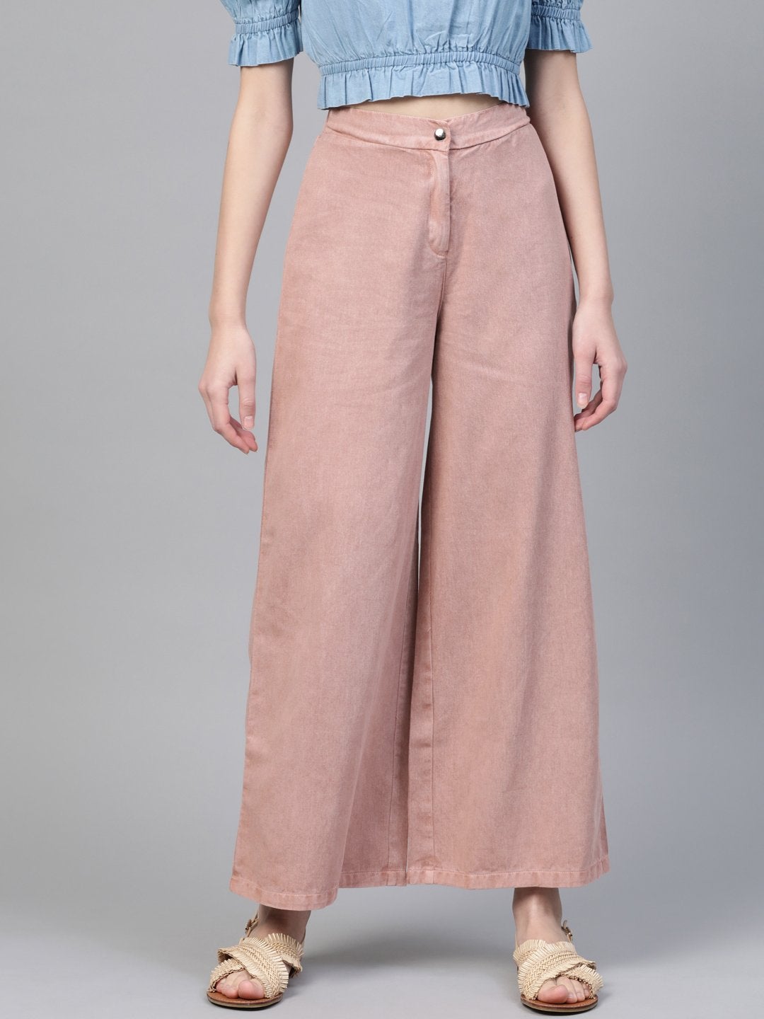 Women's Pink Denim Flared Pant - SASSAFRAS