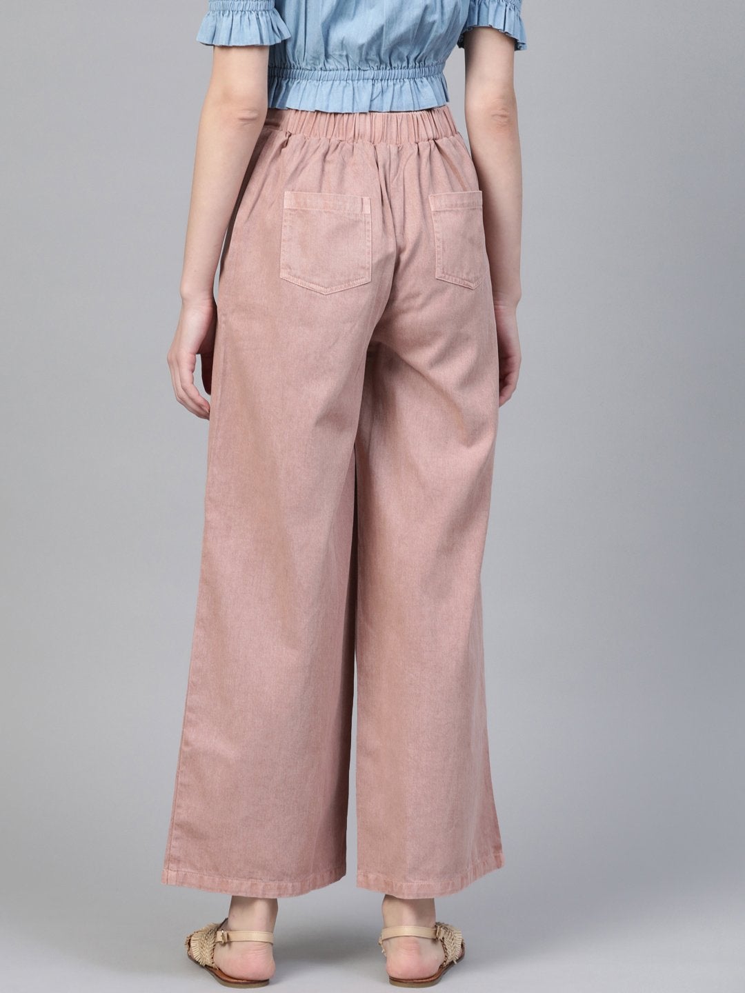 Women's Pink Denim Flared Pant - SASSAFRAS