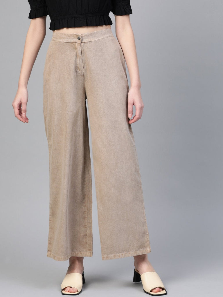 Women's Beige Denim Flared Pant