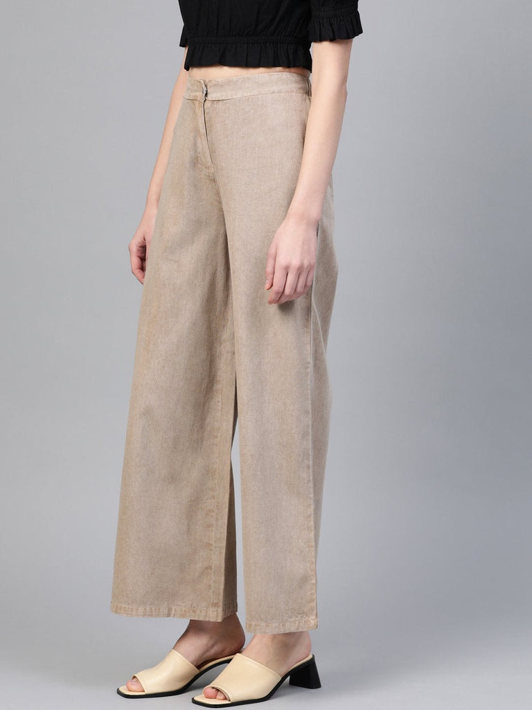 Women's Beige Denim Flared Pant