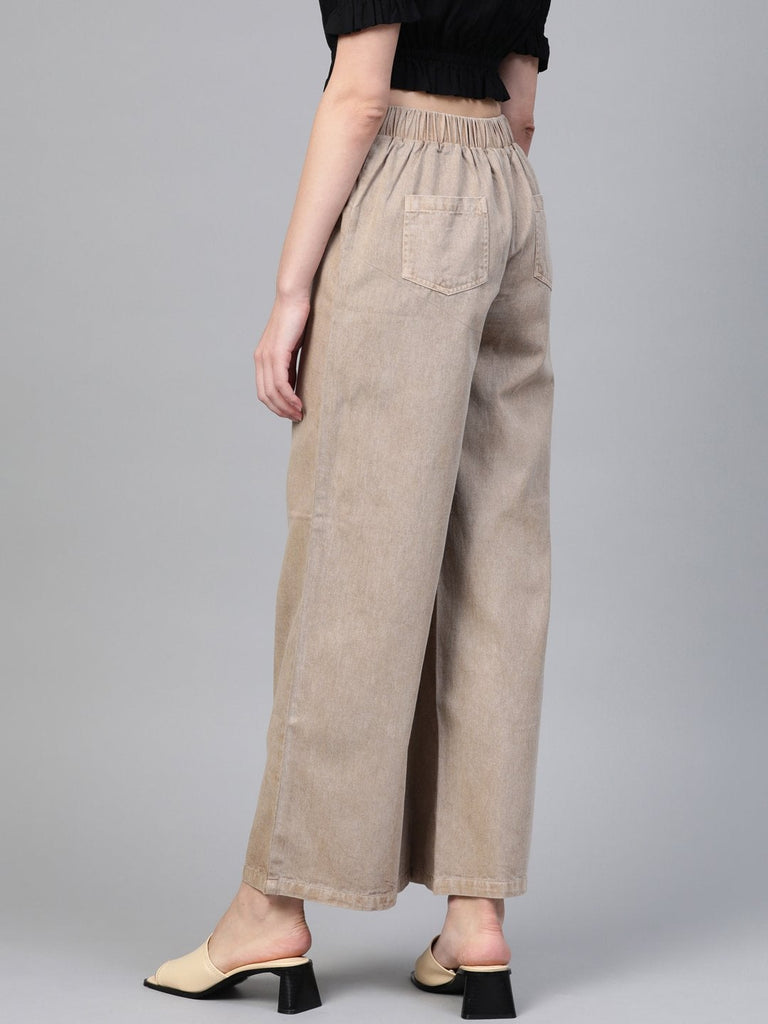 Women's Beige Denim Flared Pant