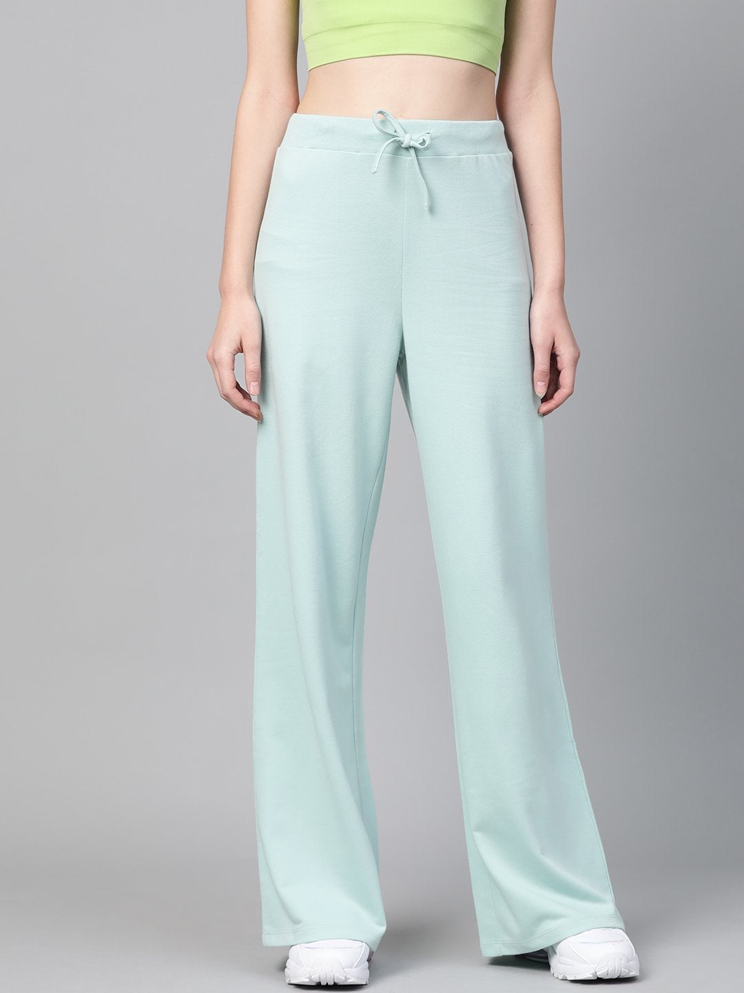 Women's Sea Green Terry Wide Leg Drawstring Pants - SASSAFRAS