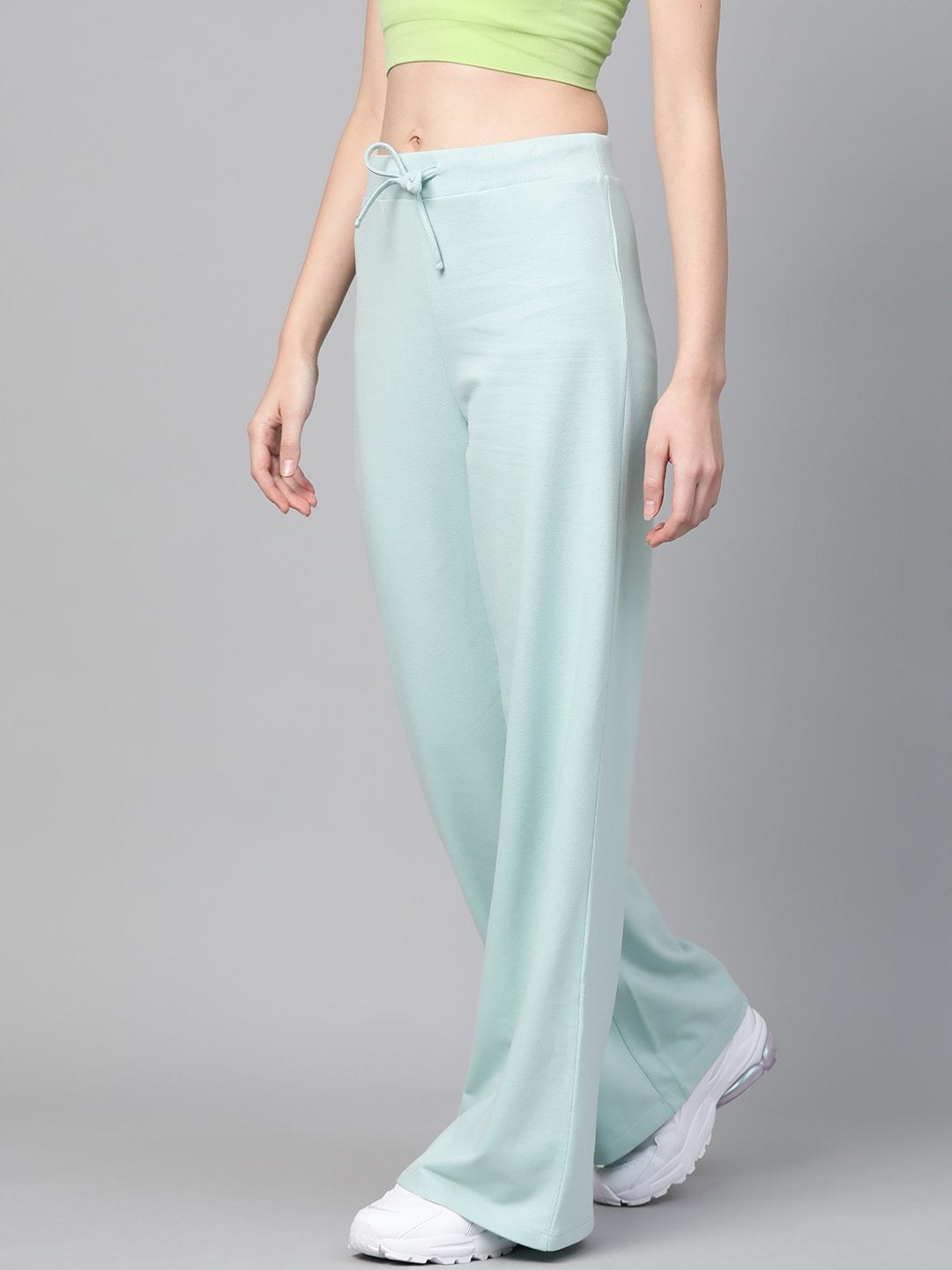 Women's Sea Green Terry Wide Leg Drawstring Pants - SASSAFRAS