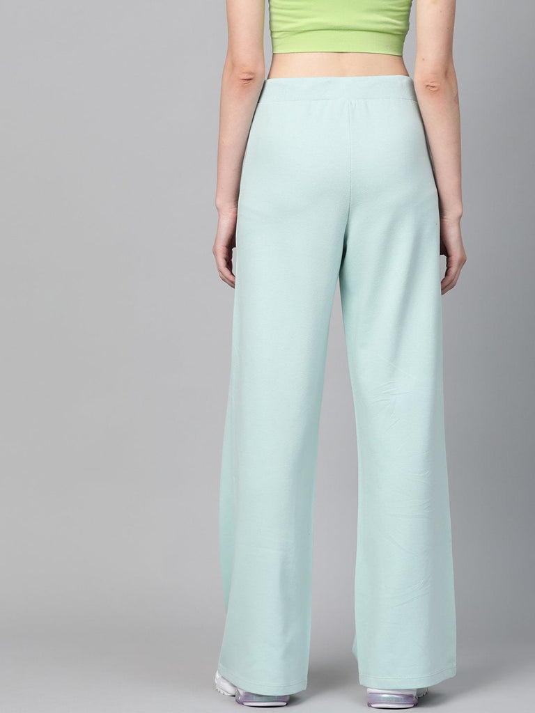 Women's Sea Green Terry Wide Leg Drawstring Pants