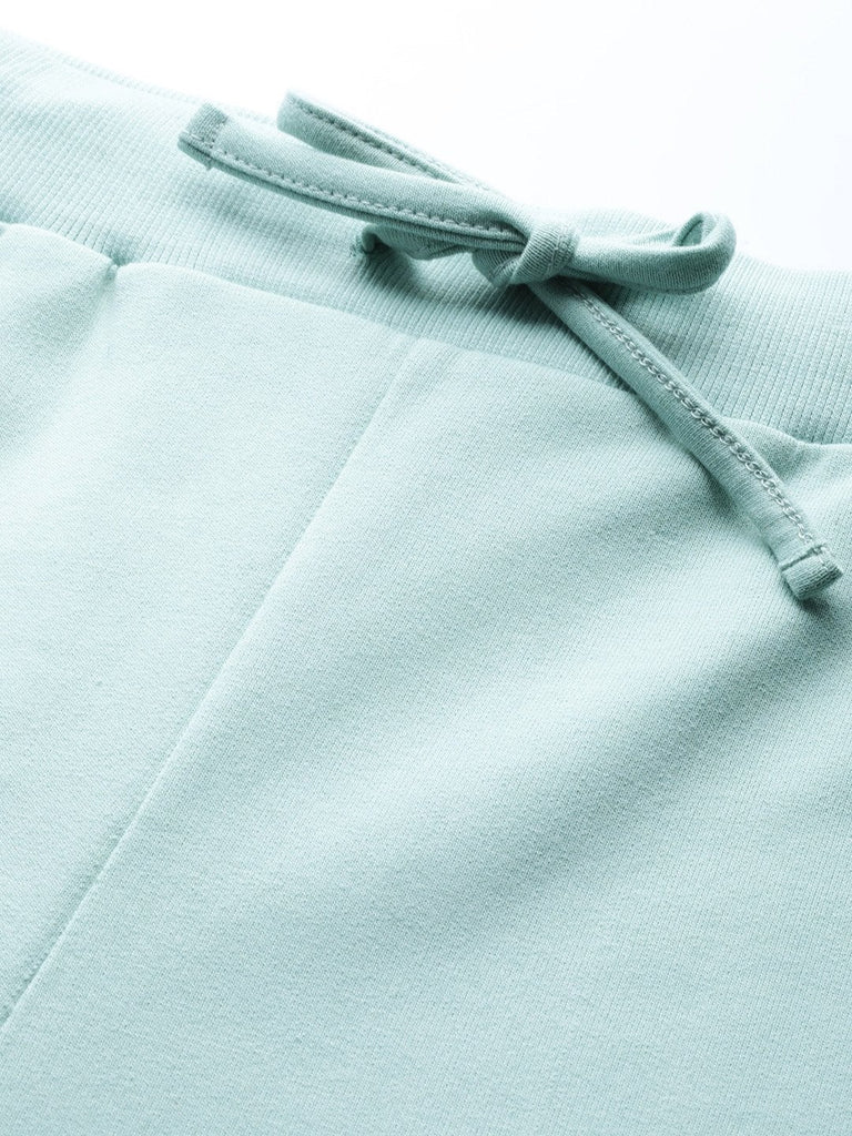 Women's Sea Green Terry Wide Leg Drawstring Pants