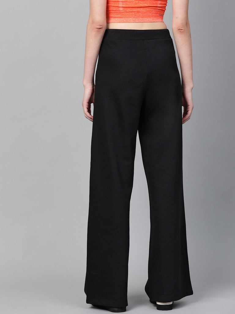 Women's Black Terry Wide Leg Drawstring Pants