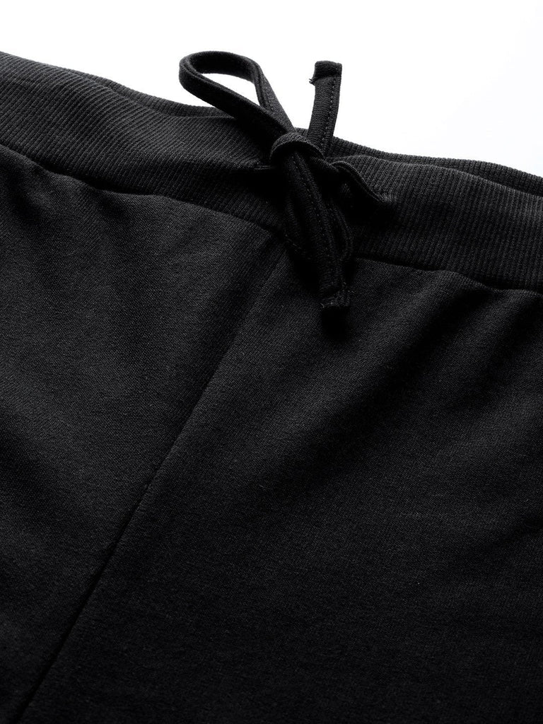 Women's Black Terry Wide Leg Drawstring Pants