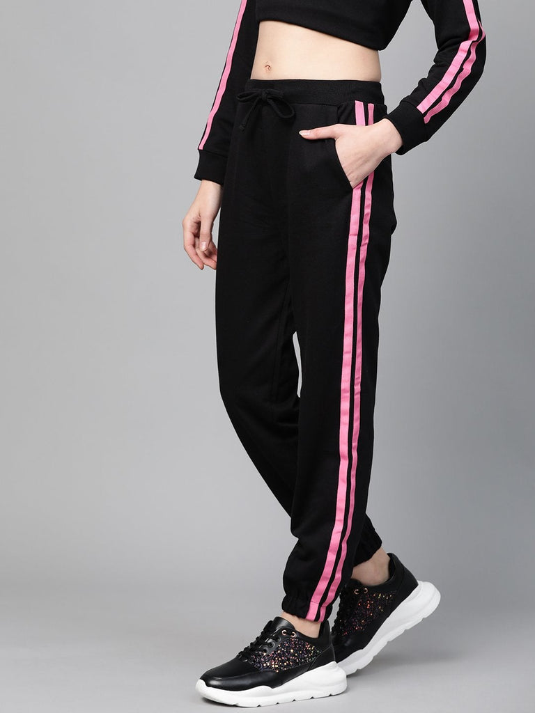 Women's Black Terry Contrast Side Tape Jogger