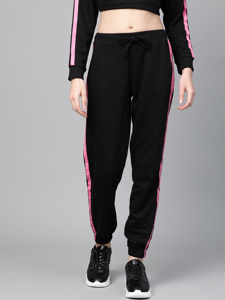 Women's Black Terry Contrast Side Tape Jogger