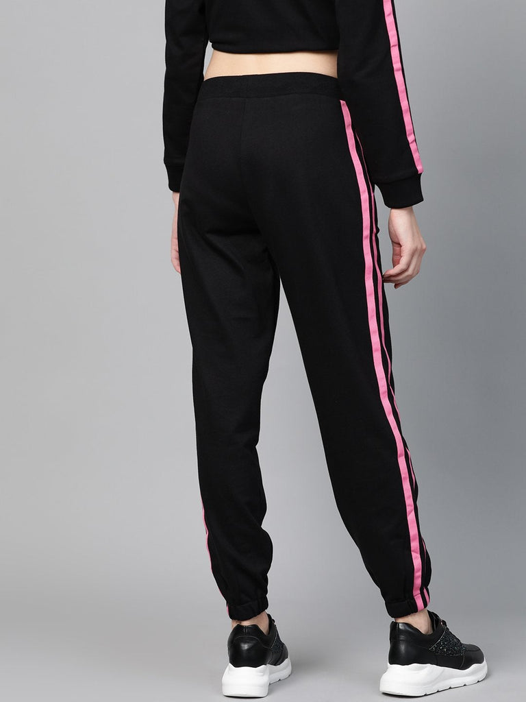 Women's Black Terry Contrast Side Tape Jogger