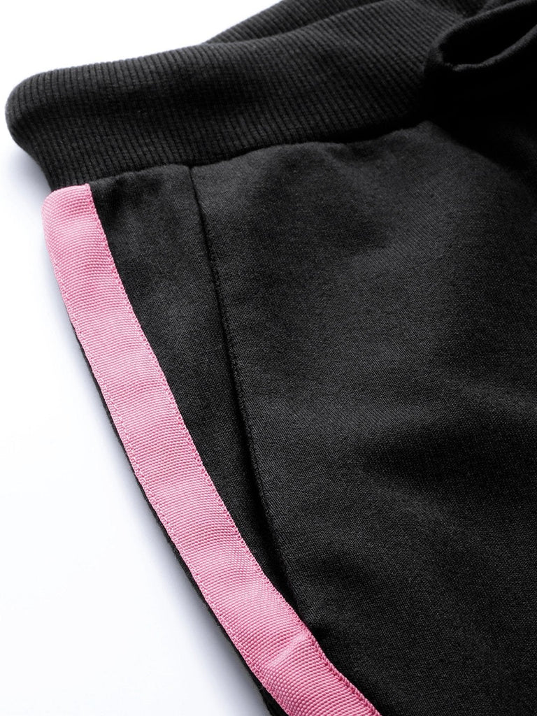 Women's Black Terry Contrast Side Tape Jogger