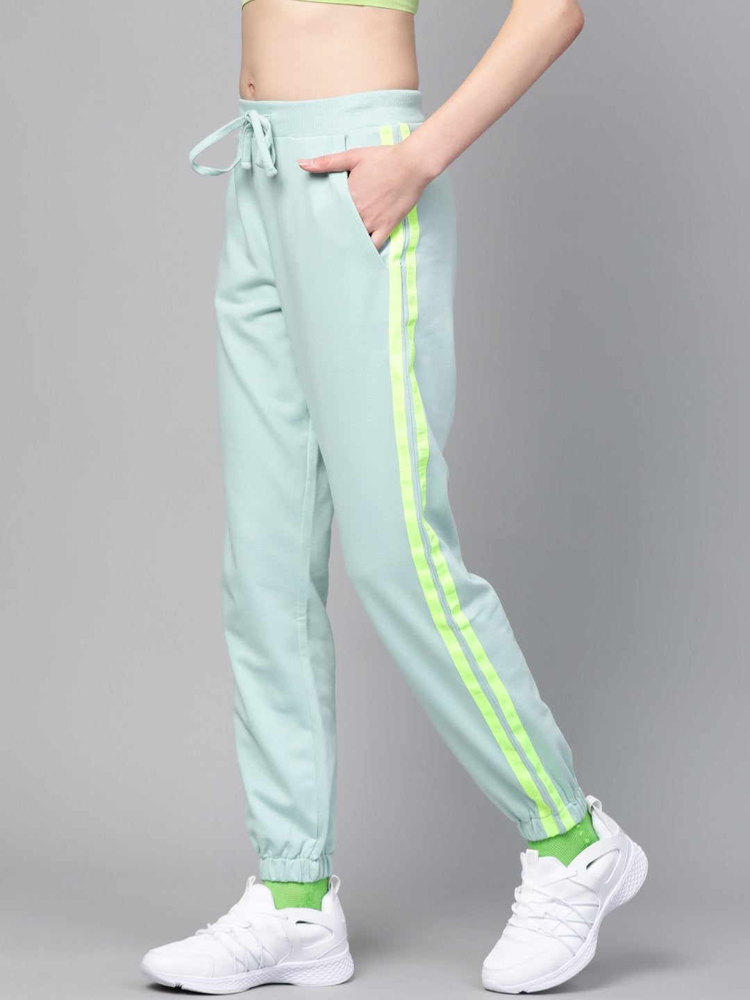 Women's Sea Green Terry Contrast Side Tape Jogger - SASSAFRAS