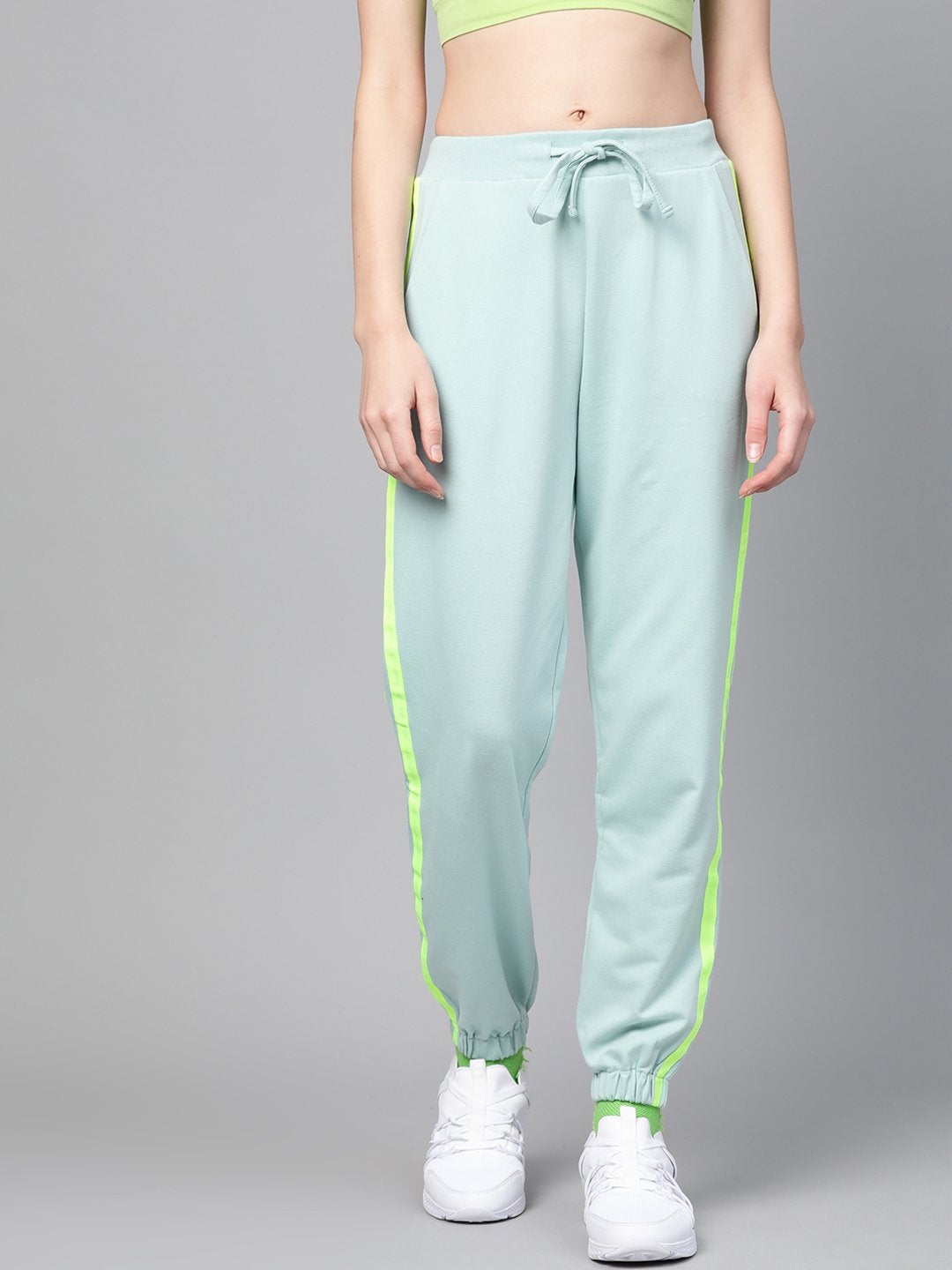 Women's Sea Green Terry Contrast Side Tape Jogger - SASSAFRAS