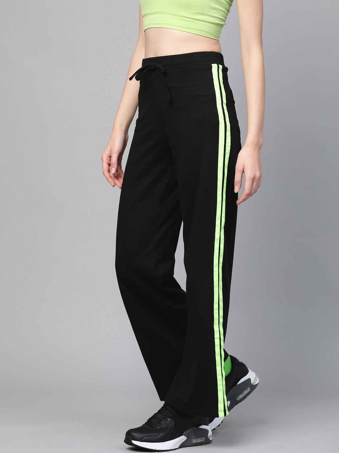 Women's Black Terry Side Tape Drawstring Pants - SASSAFRAS