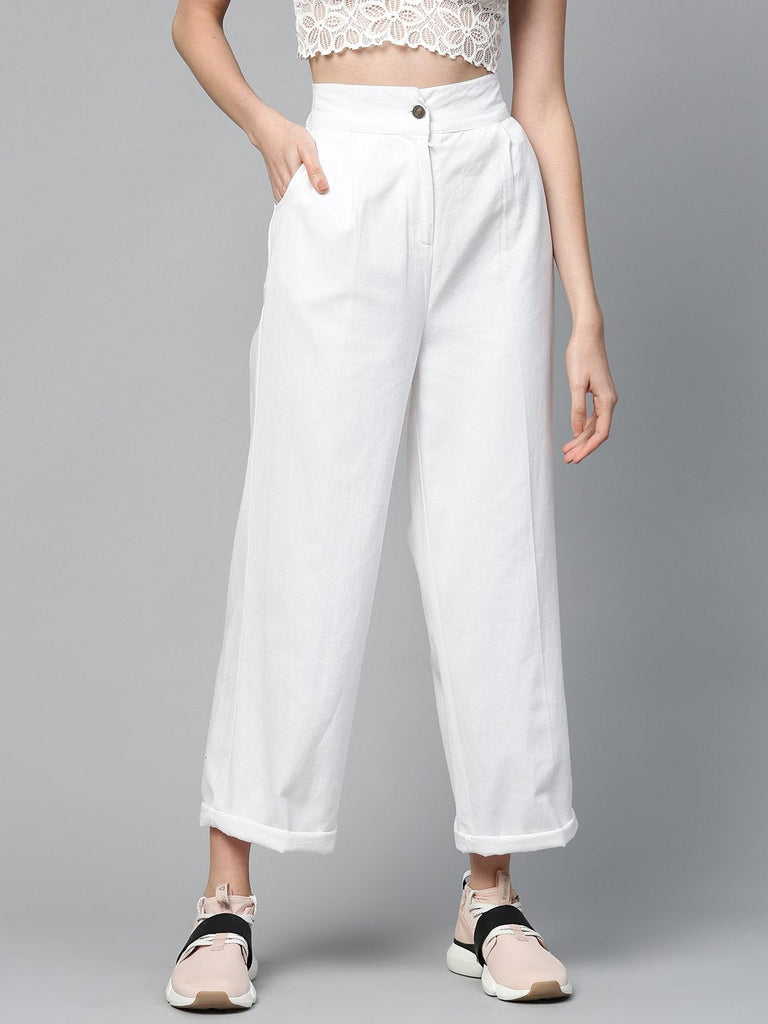 Women's White Twill Wide Leg Pants