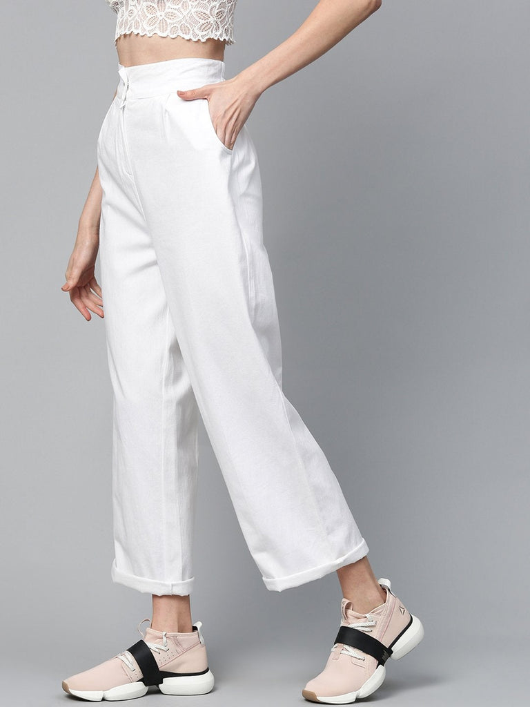Women's White Twill Wide Leg Pants