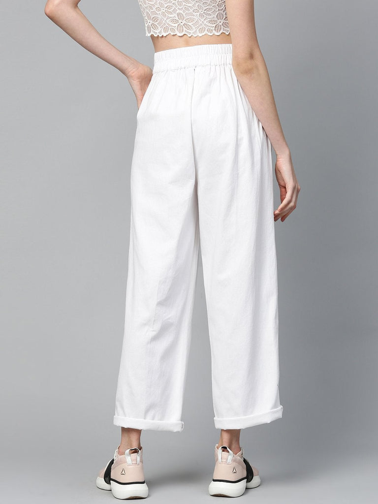 Women's White Twill Wide Leg Pants