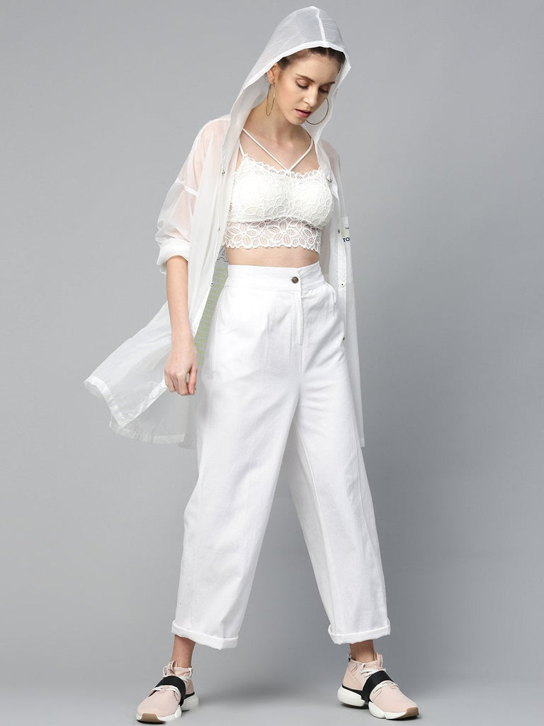 Women's White Twill Wide Leg Pants