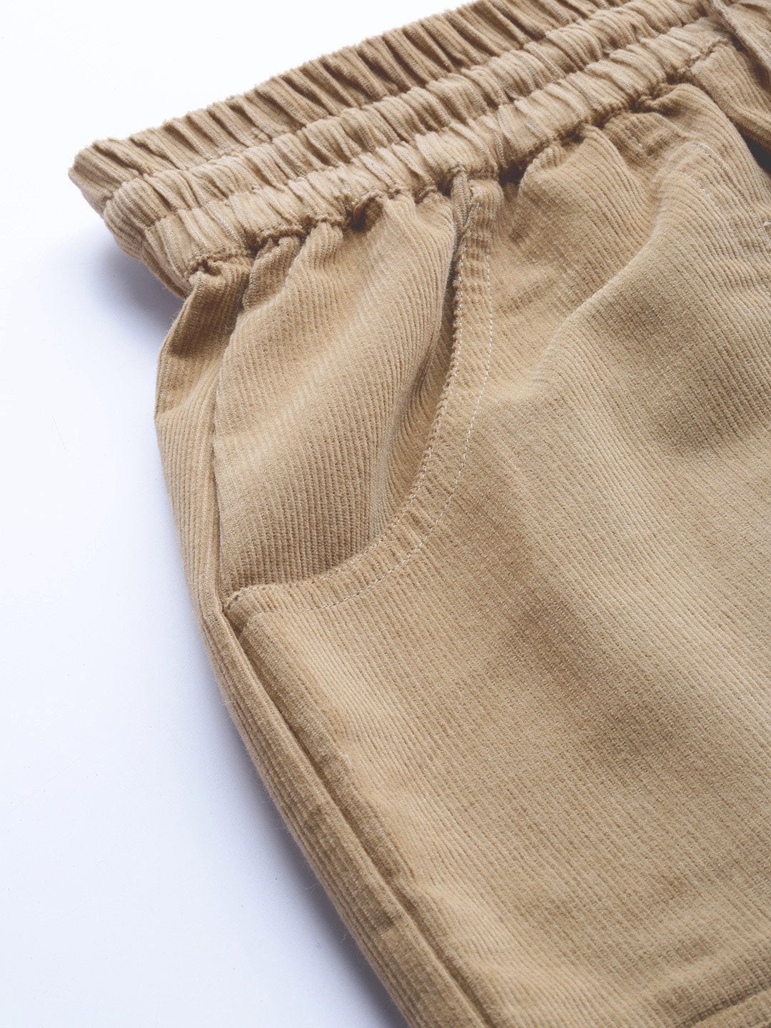 Women's Beige Corduroy Street Style Drawstring Pants - SASSAFRAS