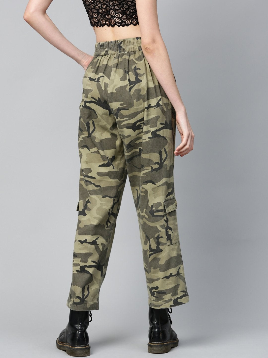 Women's Green Camouflage Twill Side Pocket Pants - SASSAFRAS