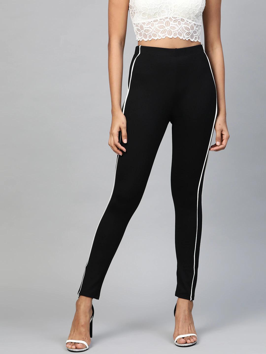 Women's Black Double Piping Detail Jeggings - SASSAFRAS