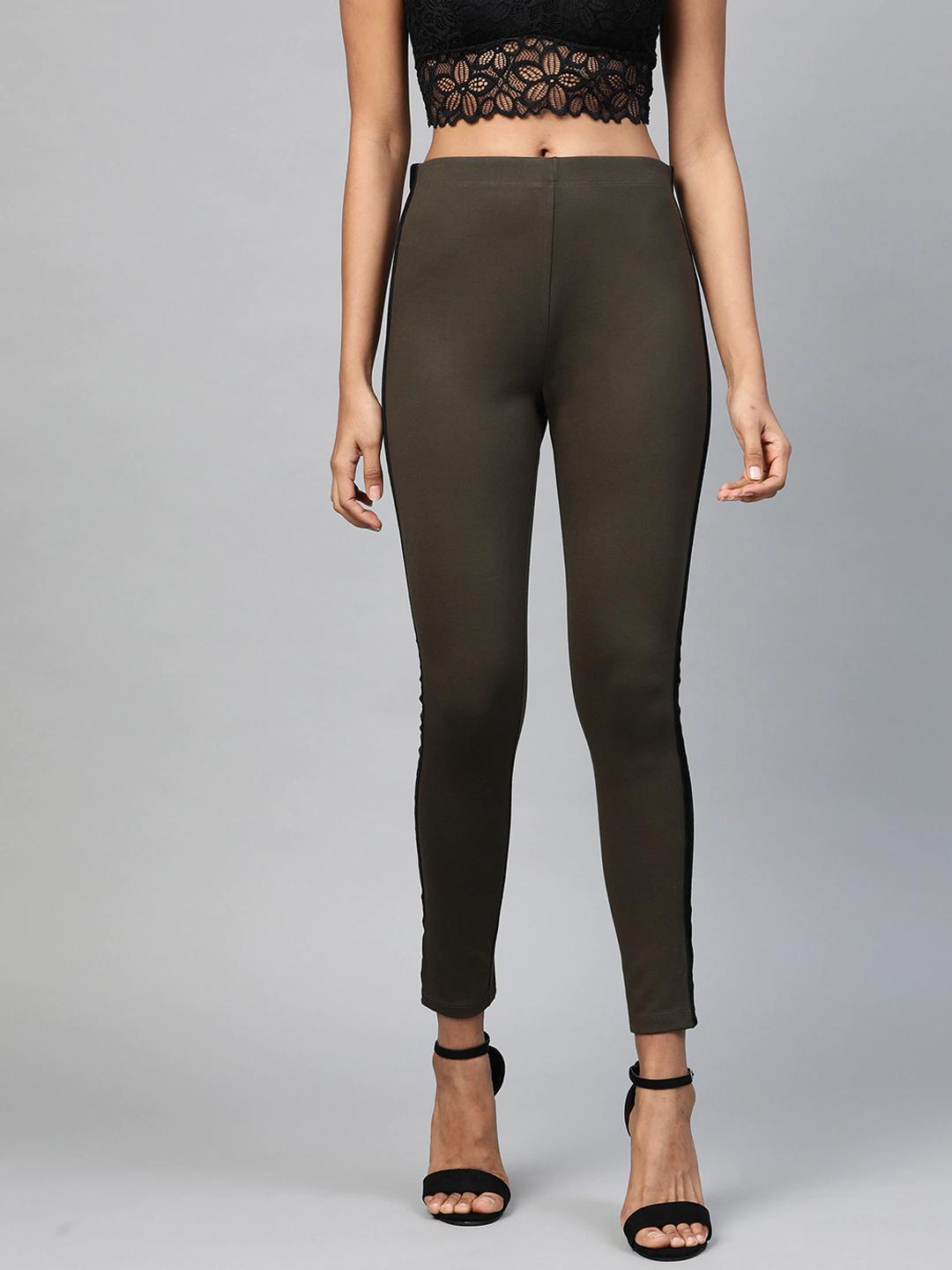 Women's Olive Side Tape Jeggings - SASSAFRAS