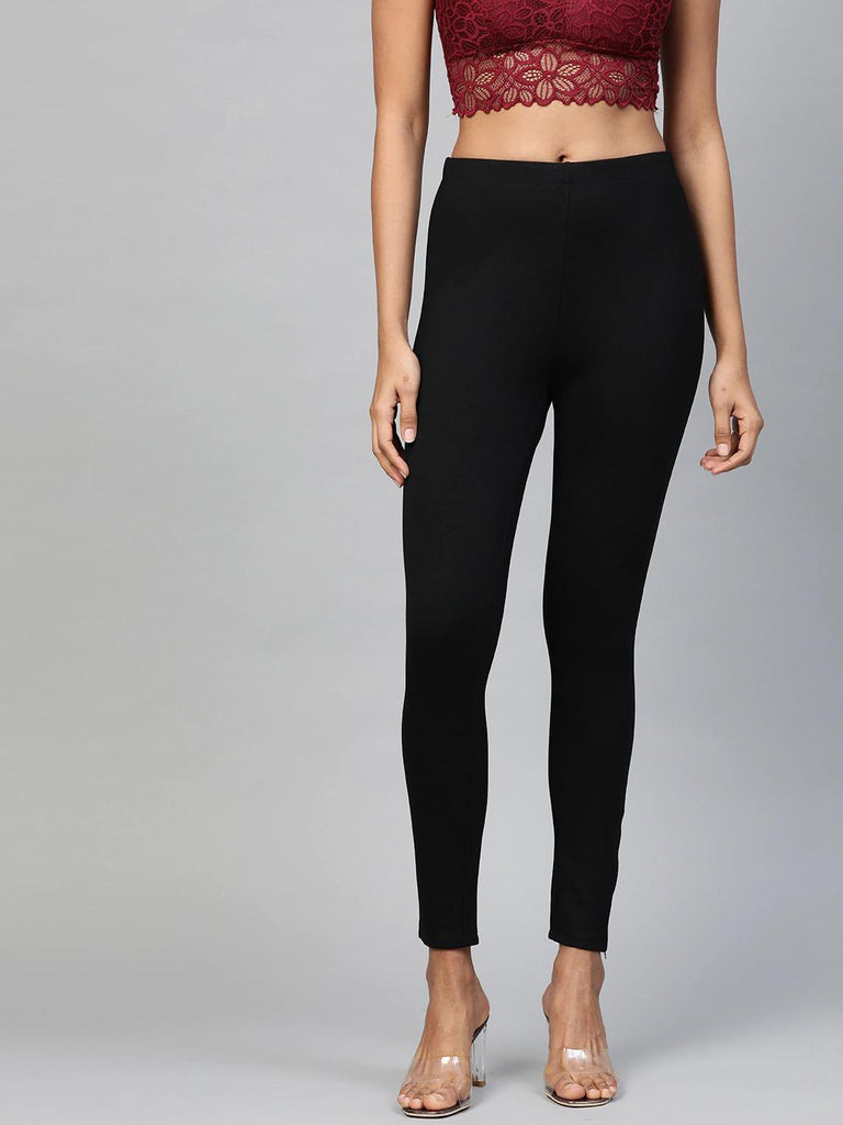 Women's Black Zipper-At-Hem Jeggings