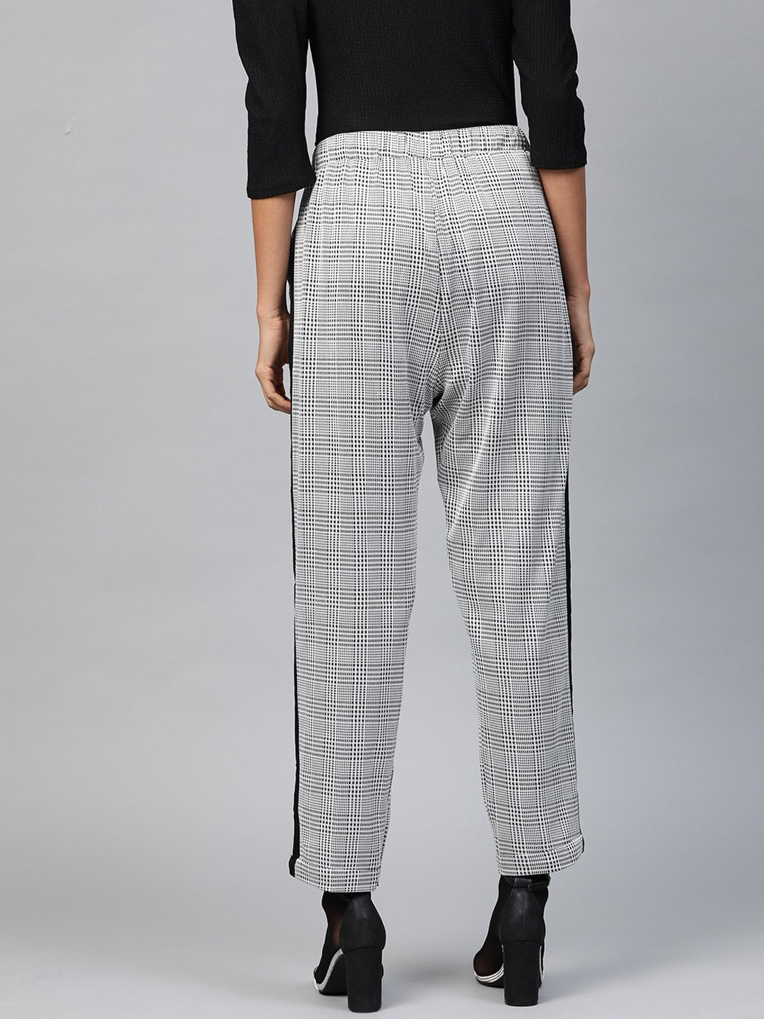 Women's Grey Check Side Tape Jacquard Pants - SASSAFRAS