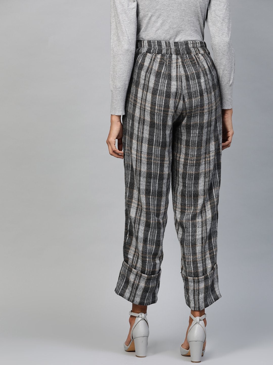 Women's Grey Check Roll Up Trousers - SASSAFRAS