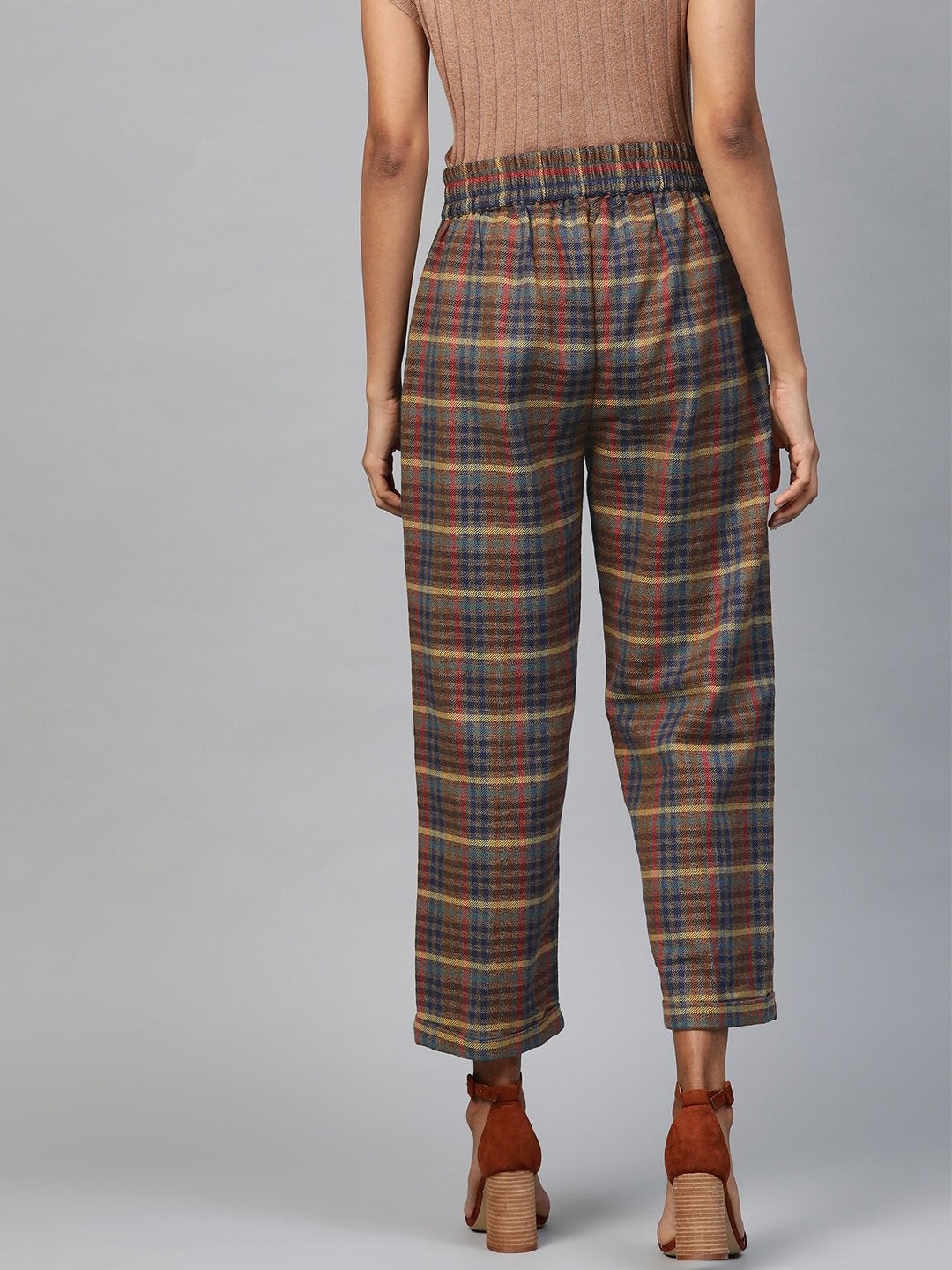 Women's Multicolor Jacquard Check Tapered Pants - SASSAFRAS