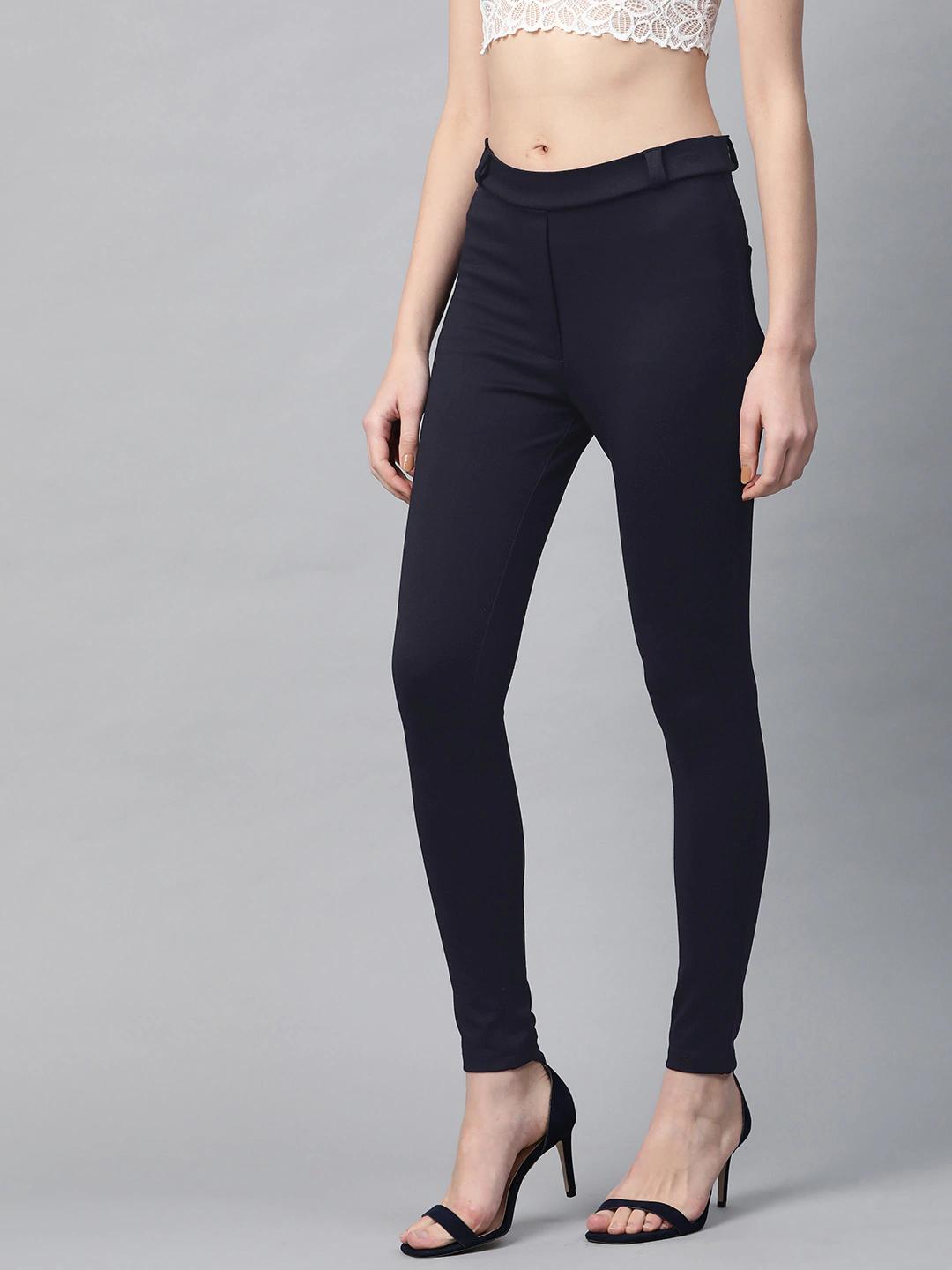 Women's Navy Mock Fly Jeggings - SASSAFRAS