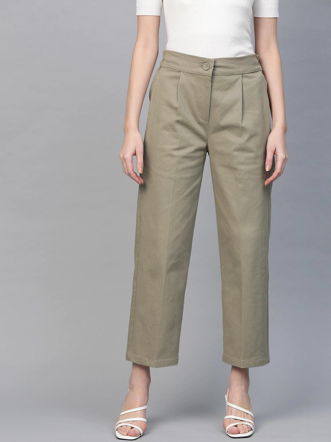 Women's Beige Twill Tapered Pants - SASSAFRAS