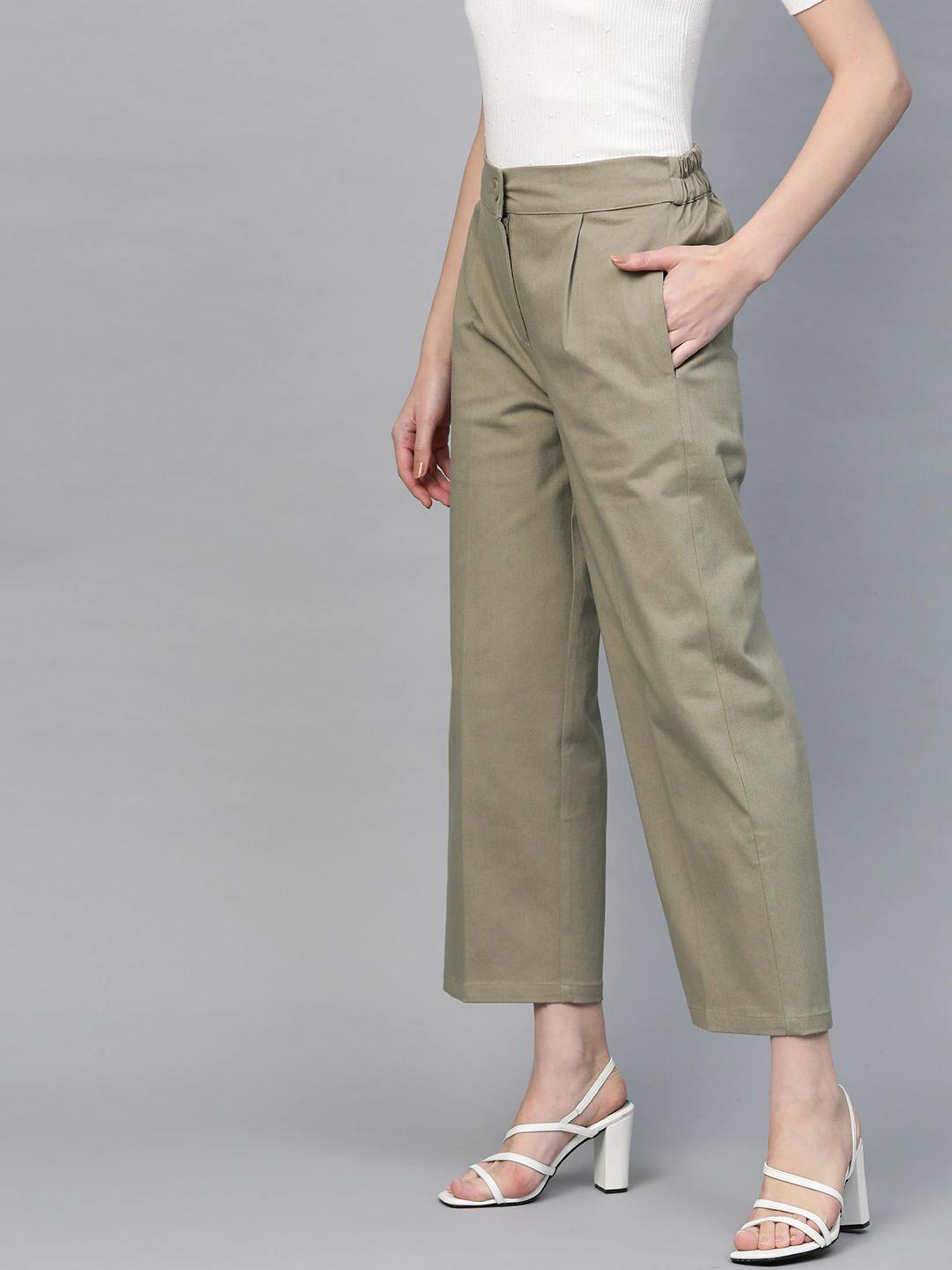 Women's Beige Twill Tapered Pants - SASSAFRAS