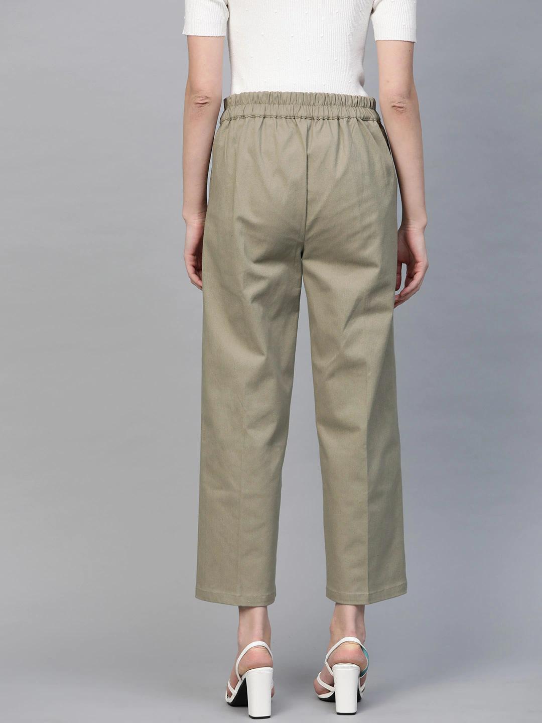 Women's Beige Twill Tapered Pants - SASSAFRAS