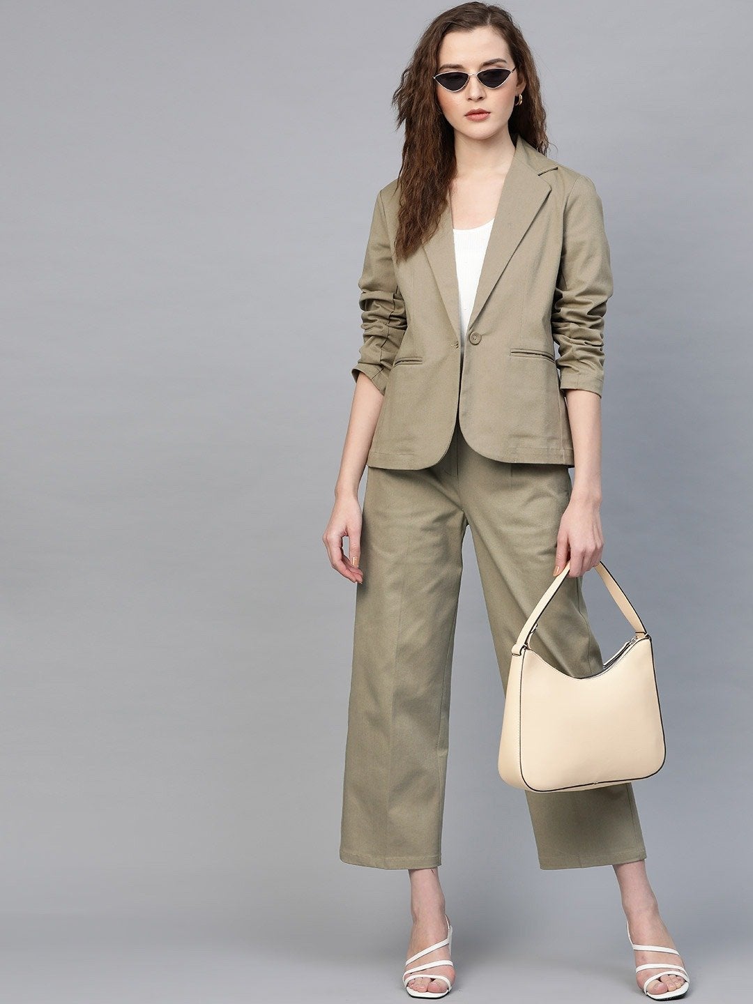 Women's Beige Twill Tapered Pants - SASSAFRAS