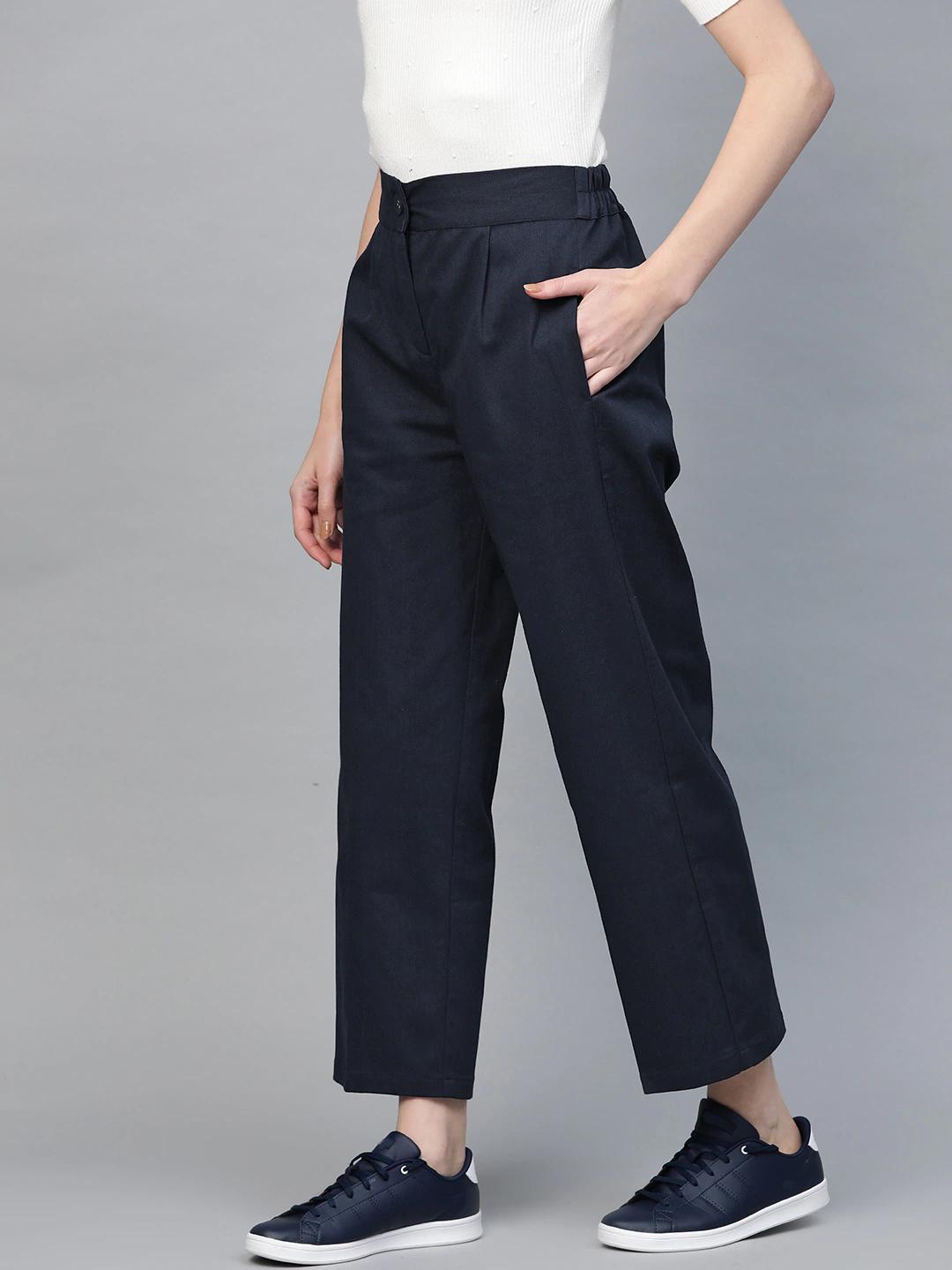 Women's Navy Twill Tapered Pants - SASSAFRAS