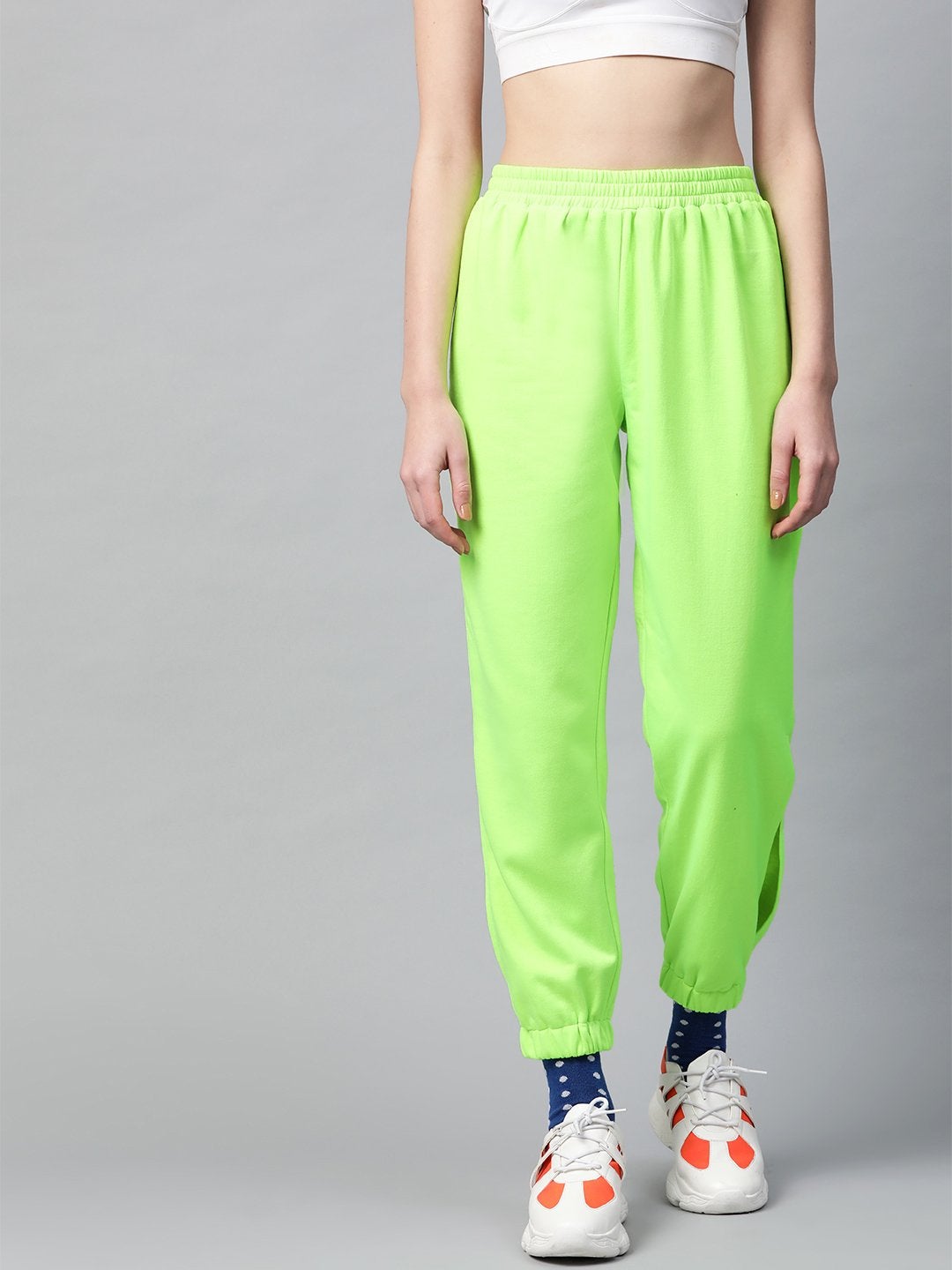 Women's Neon Green Side Slit Fleece Jogger Pants - SASSAFRAS