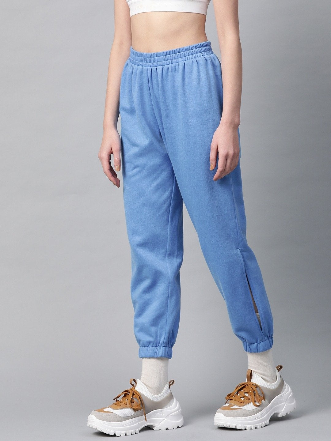 Women's Blue Side Slit Fleece Jogger Pants - SASSAFRAS