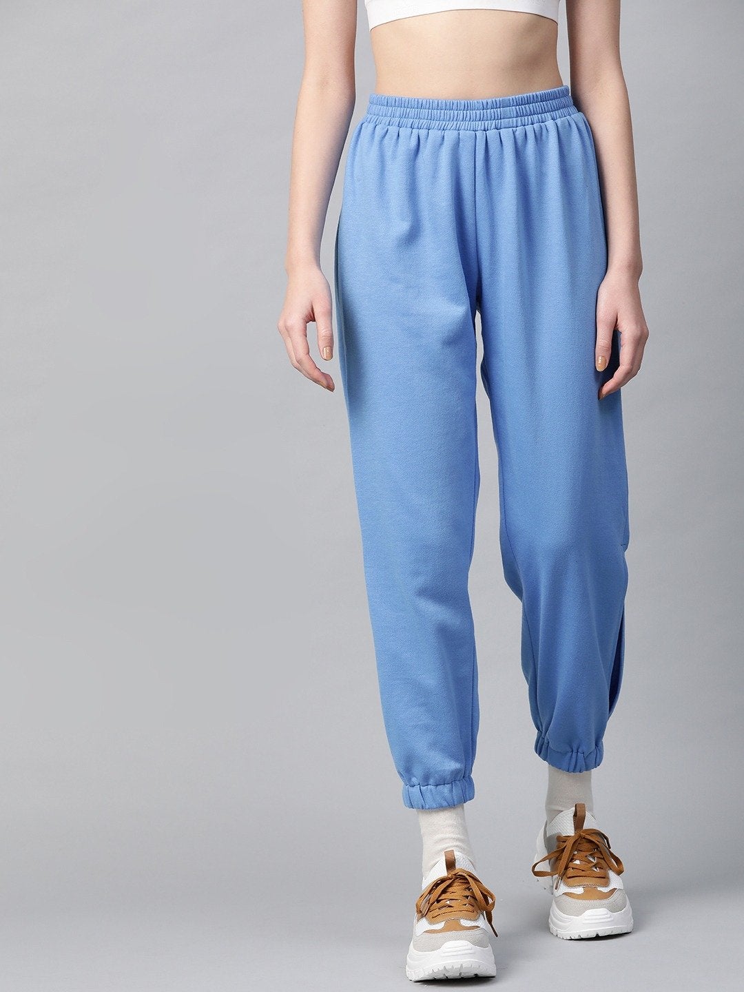 Women's Blue Side Slit Fleece Jogger Pants - SASSAFRAS